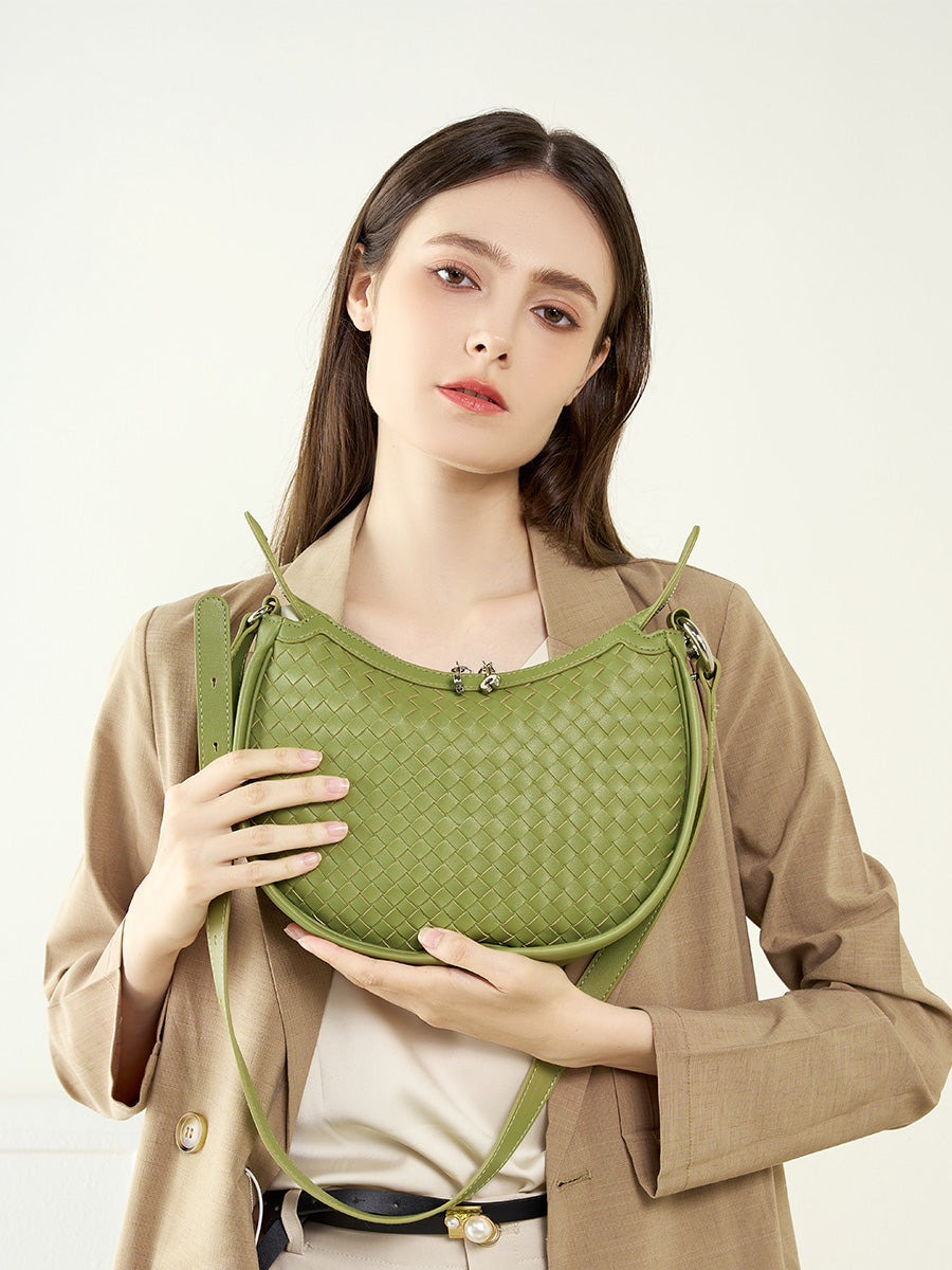 Woven Textured Crescent Shoulder Bag