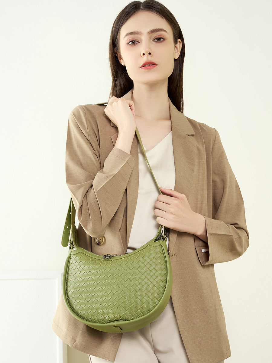 Woven Textured Crescent Shoulder Bag