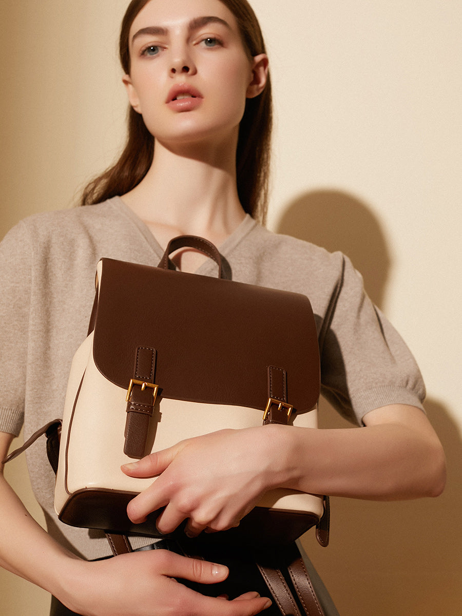 Simple Color Block Large Backpack