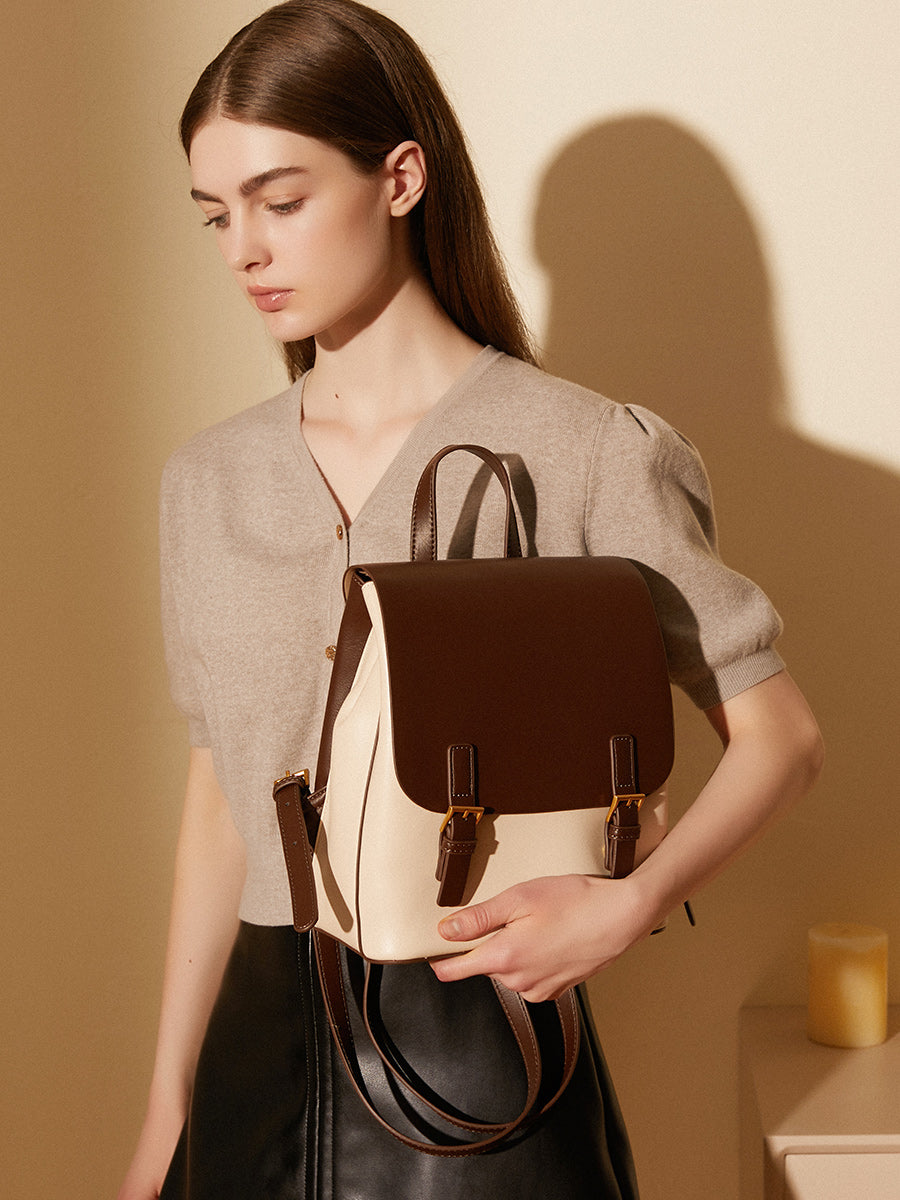 Simple Color Block Large Backpack