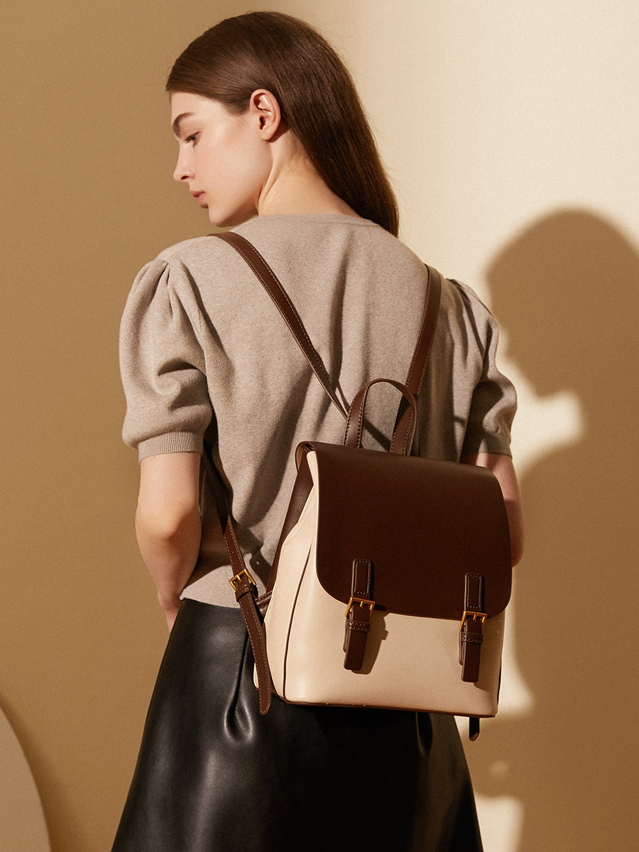 Simple Color Block Large Backpack