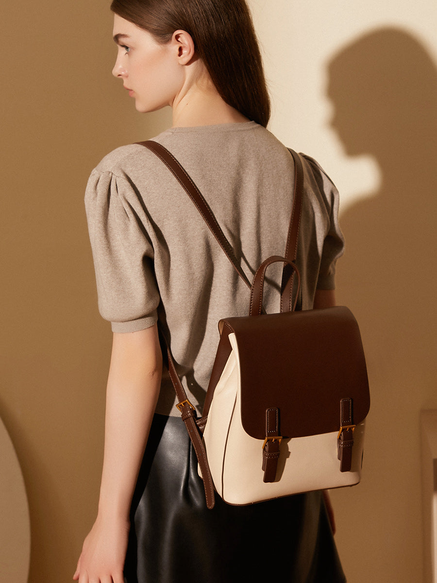 Simple Color Block Large Backpack