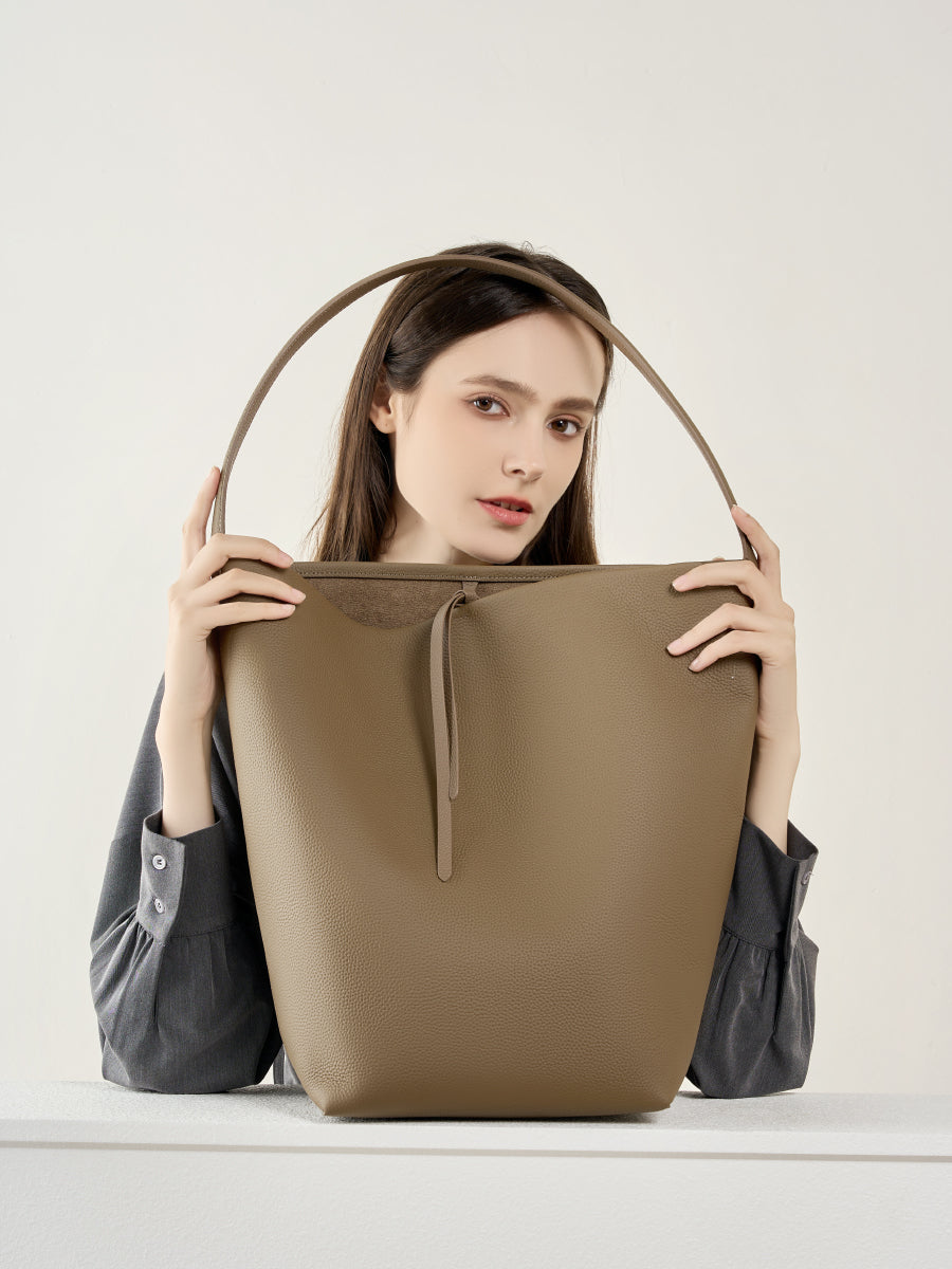 Simple Solid Color Bucket Tote Bag