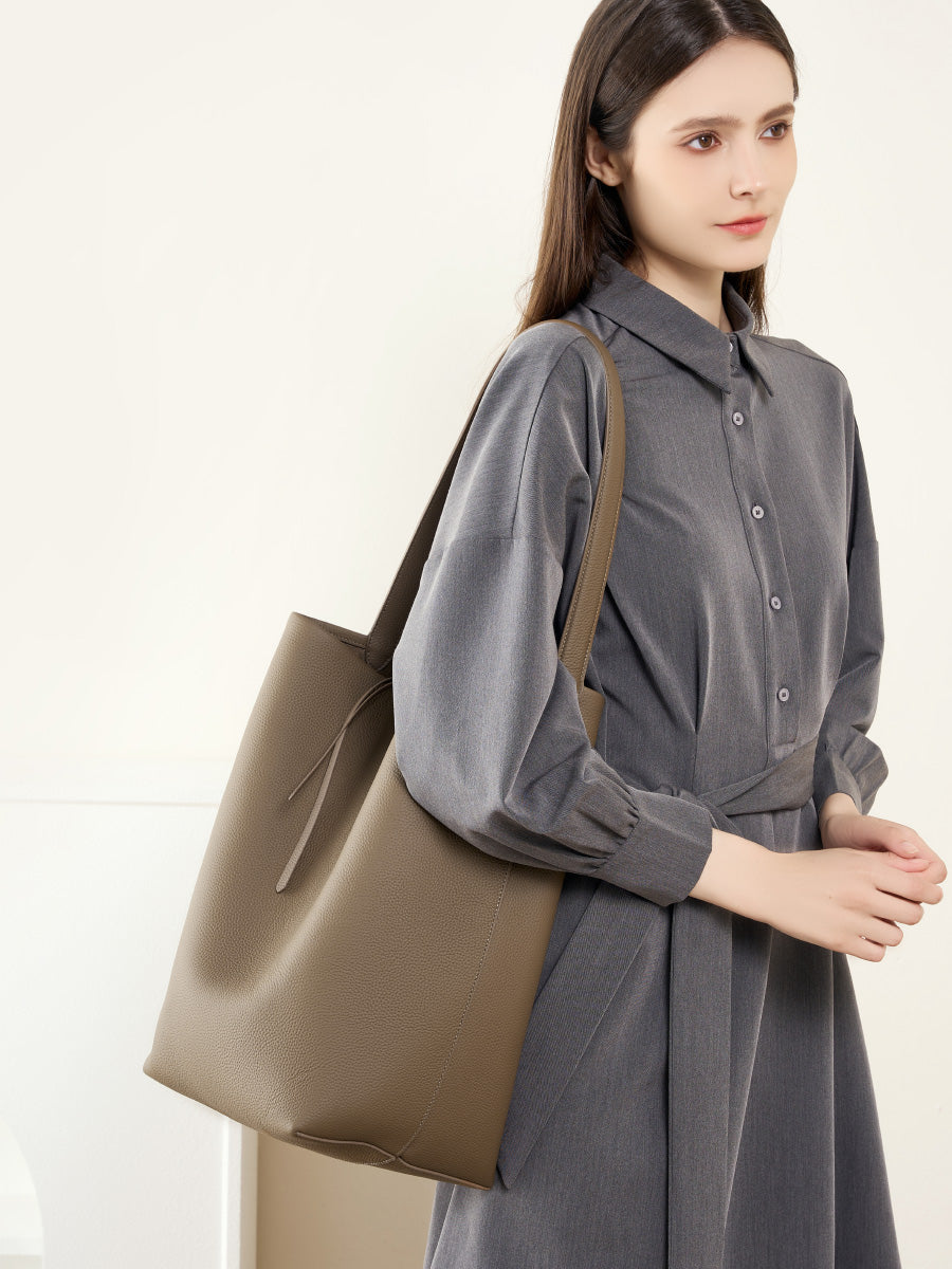 Simple Solid Color Bucket Tote Bag