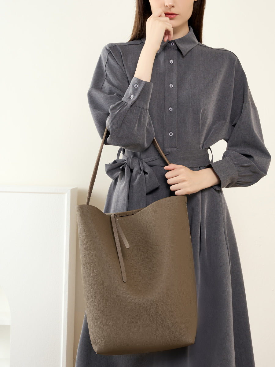 Simple Solid Color Bucket Tote Bag