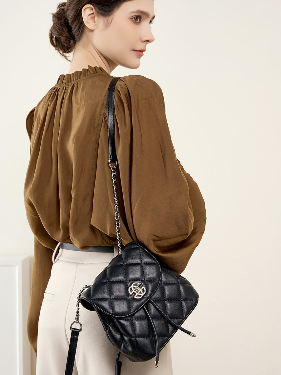 Diamond Pattern Chain Small Backpack