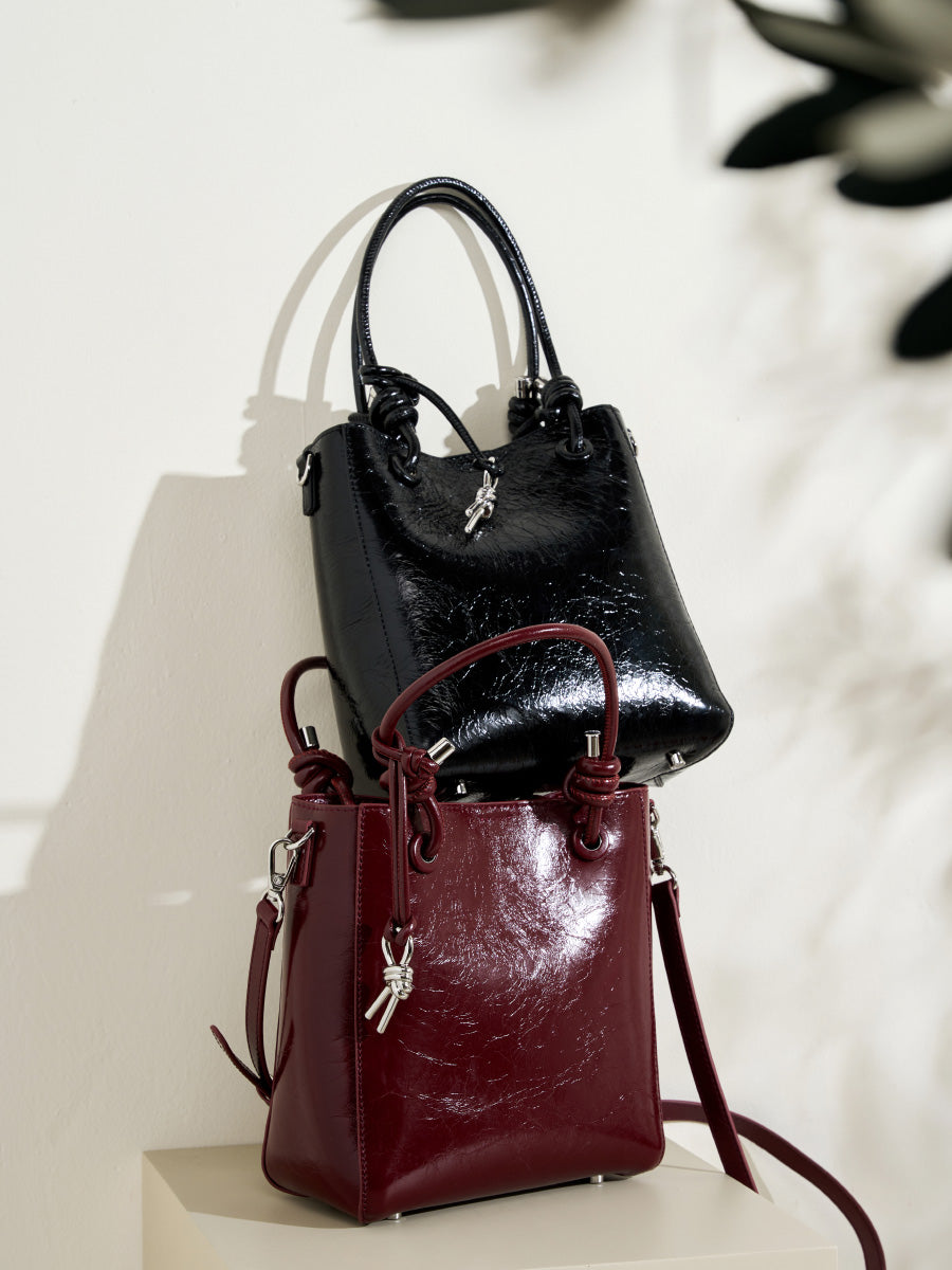 Cracked Oil Wax Leather Bucket Bag