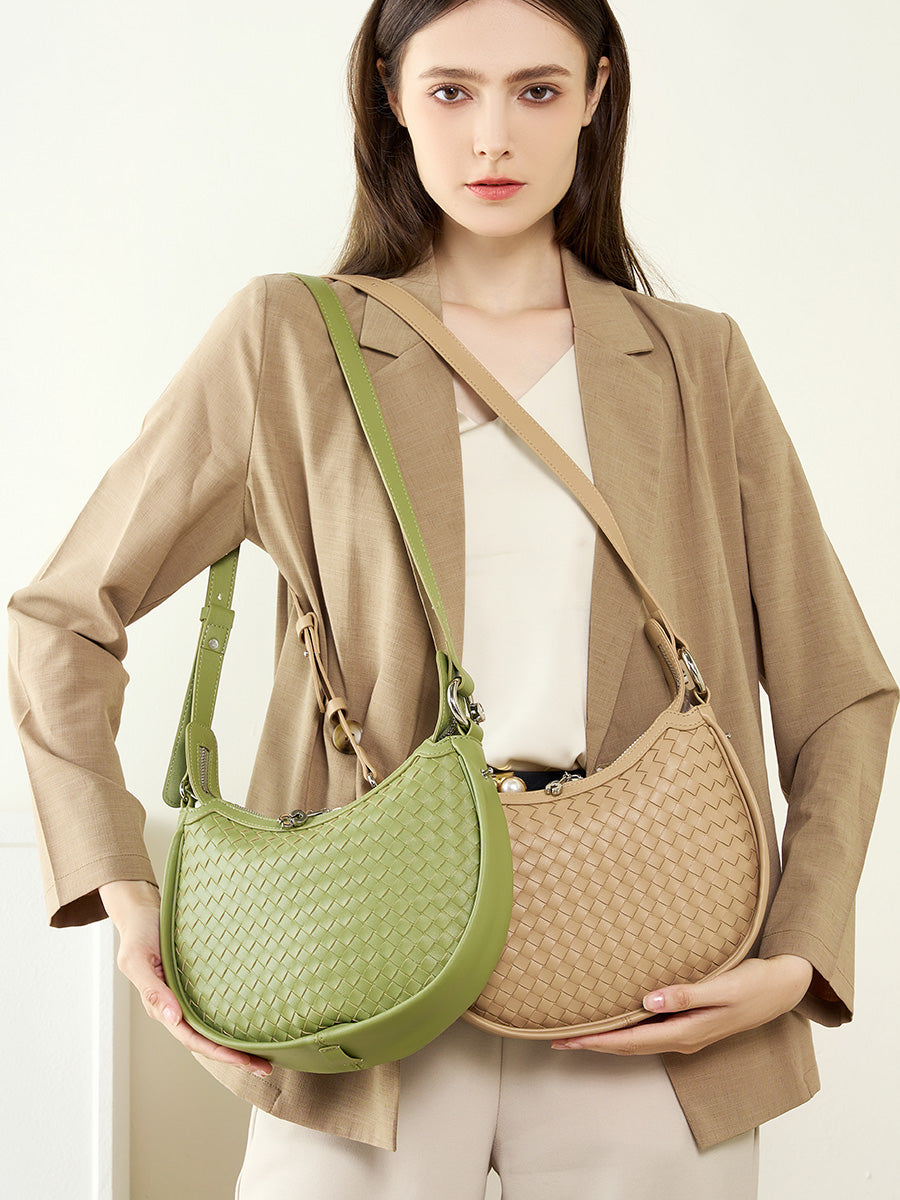 Woven Textured Crescent Shoulder Bag