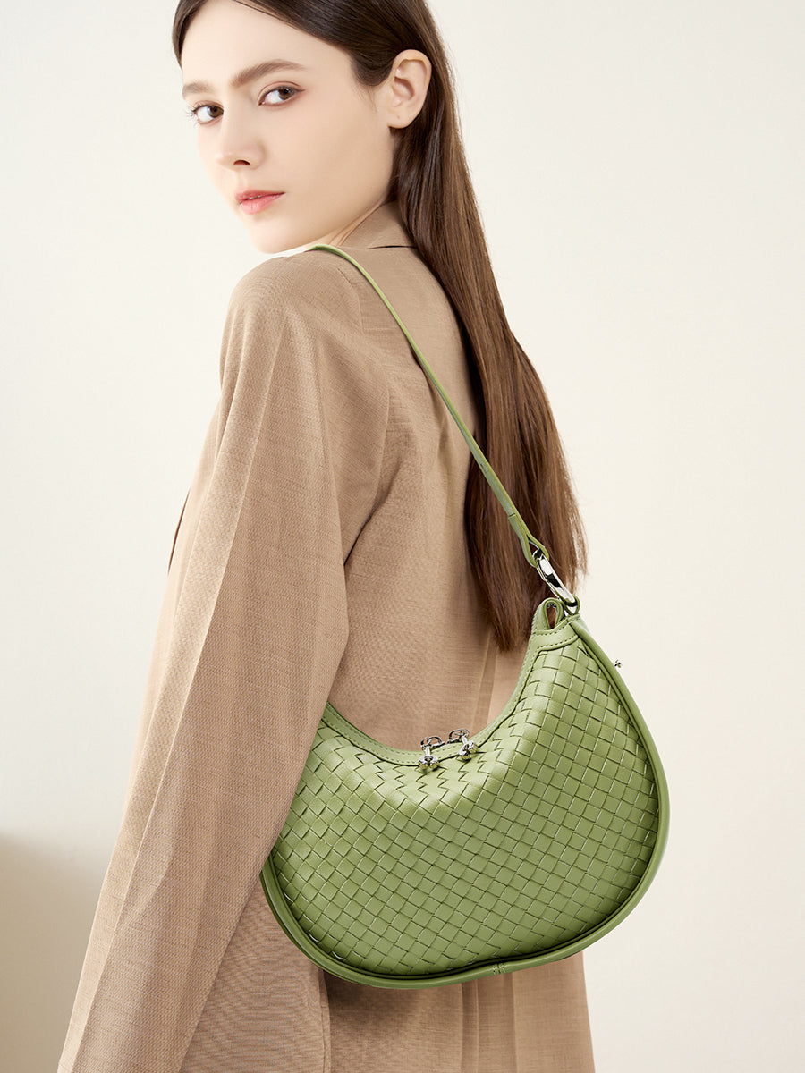 Woven Textured Crescent Shoulder Bag
