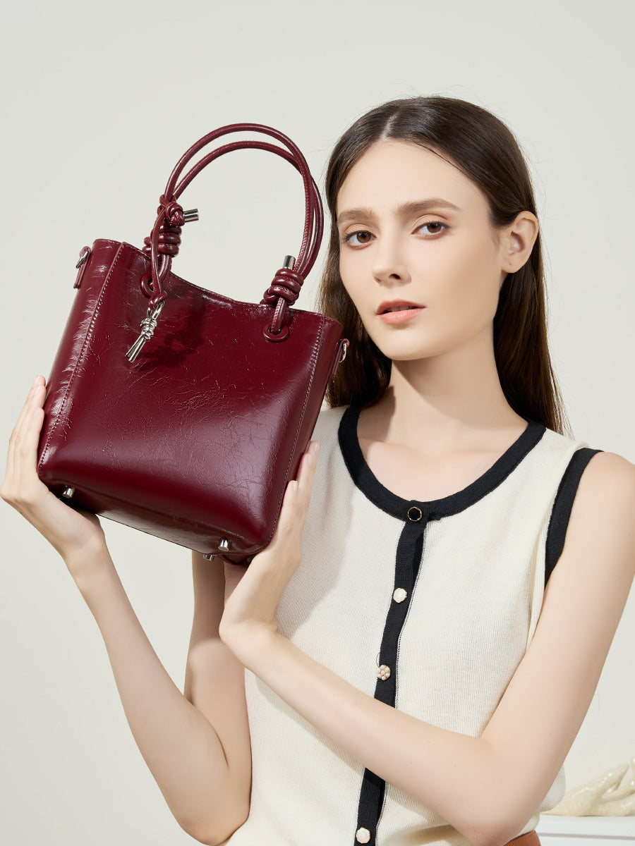Cracked Oil Wax Leather Bucket Bag
